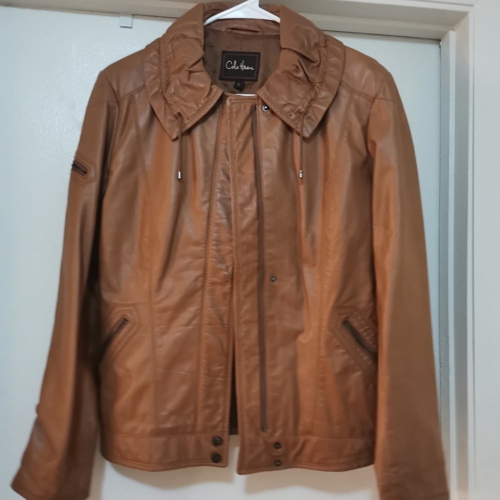 NWOT COLE HAAN BROWN LEATHER JACKET. - Picture 1 of 9